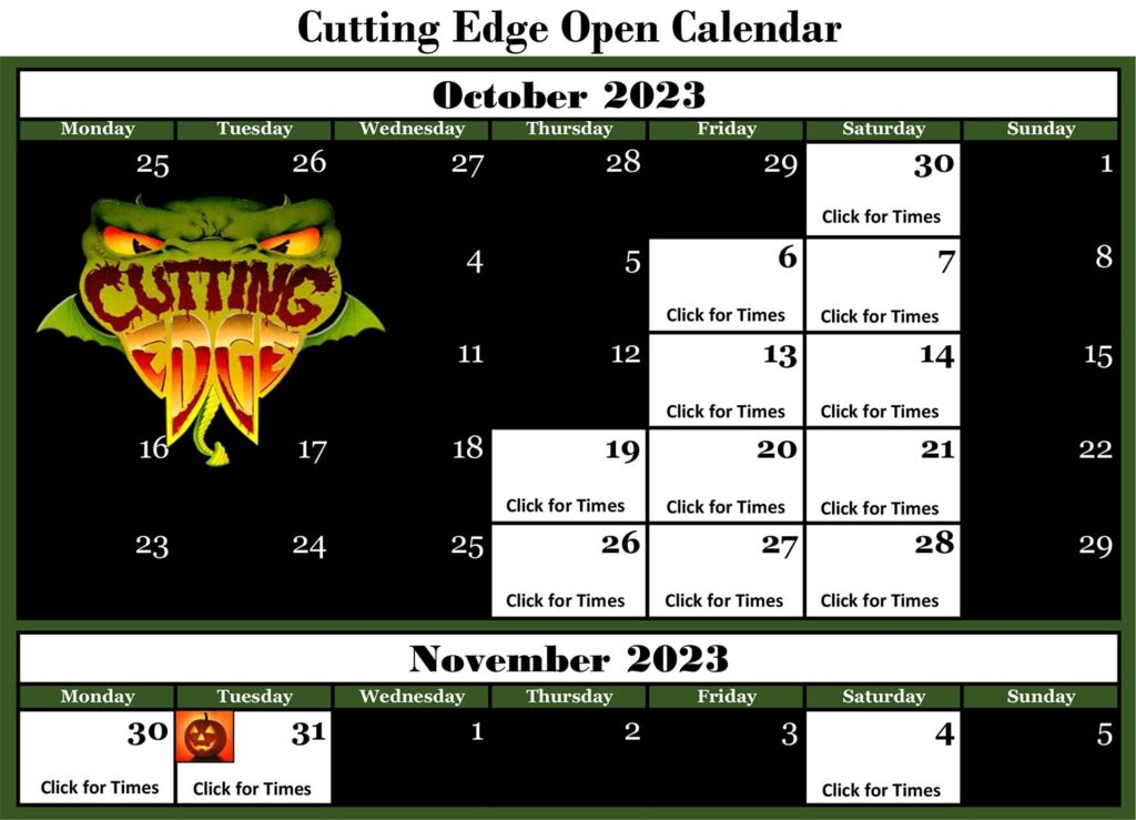 Cutting Edge Haunted House Open Dates 2023 - CLICK IMAGE FOR SHOW TIMES!