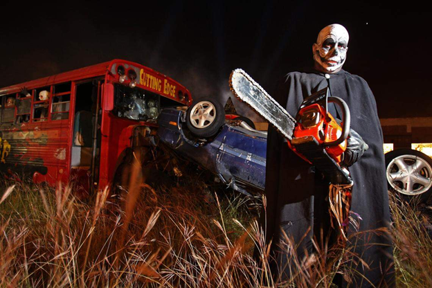 Brent James of Mesquite poses at Cutting Edge Haunted House in Fort Worth. (Star-Telegram/Khampha Bouaphanh)