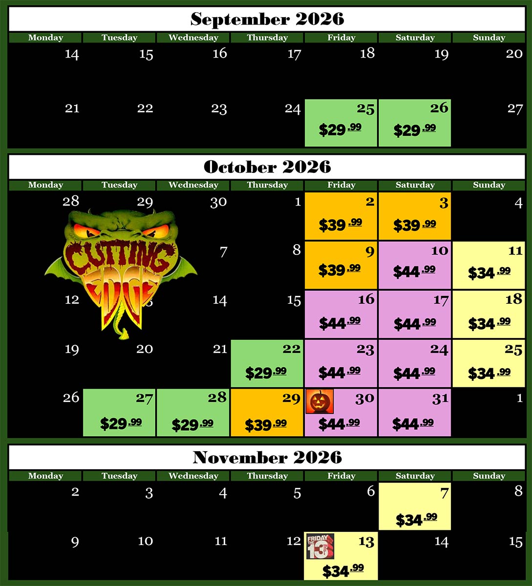 2026 Cutting Edge Haunted House Calendar Open Dates and Times for Halloween 2026