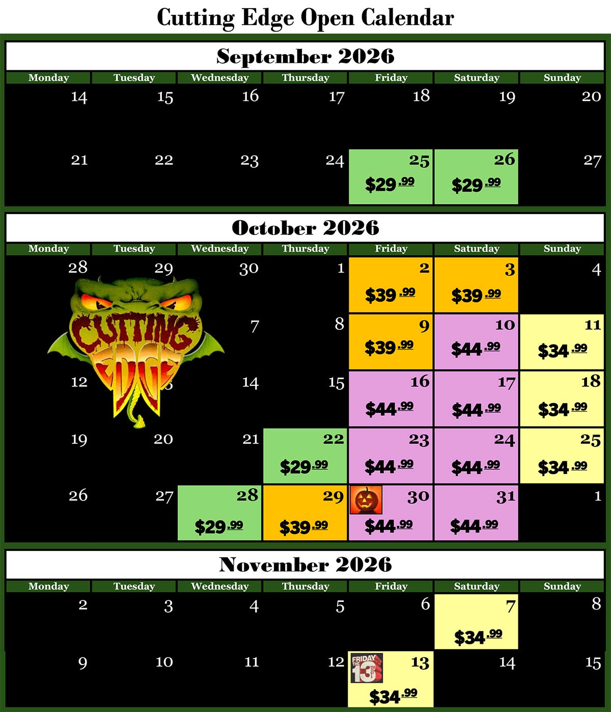 2026 Cutting Edge Haunted House Calendar Open Dates and Times for Halloween 2026