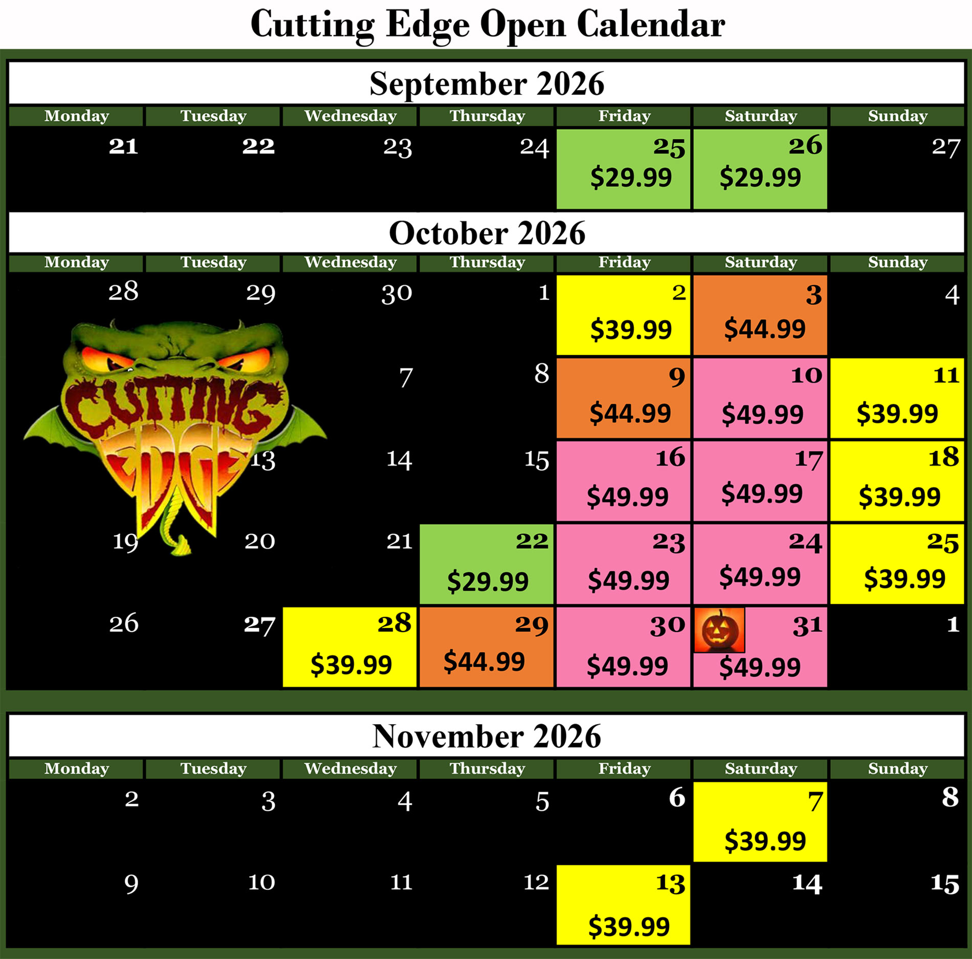 2026 Cutting Edge Haunted House Calendar Open Dates and Times for Halloween 2026